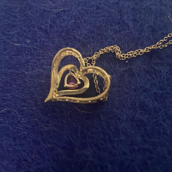 Diamond and pink Sapphire Heart Necklace in Sterling Silver - Picture 3 of 5
